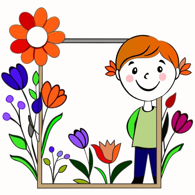 Dziecko w ramce z kwiatami