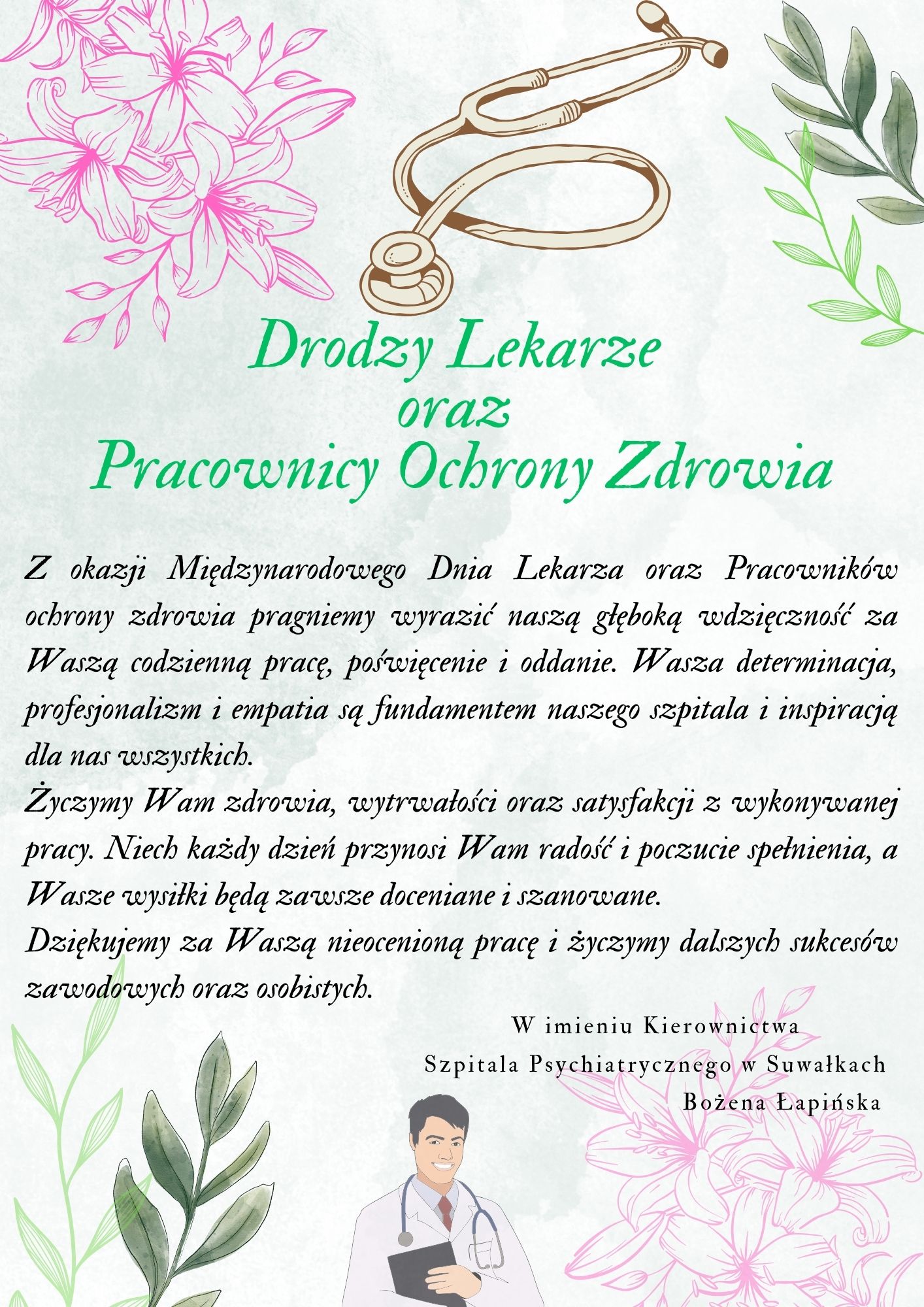 Życzenia dla Lekarzy i pracowników ochrony zdrowia