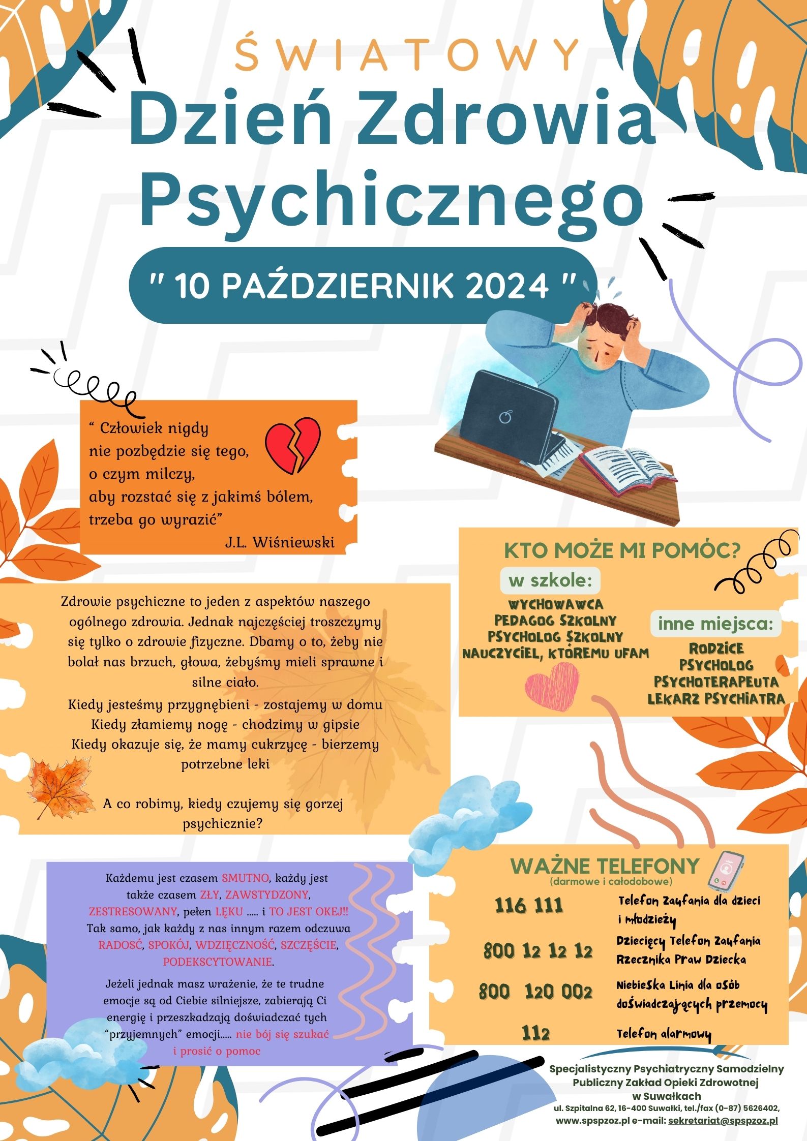 Plakat promujący Światowy Dzień Zdrowia Psychicznego.