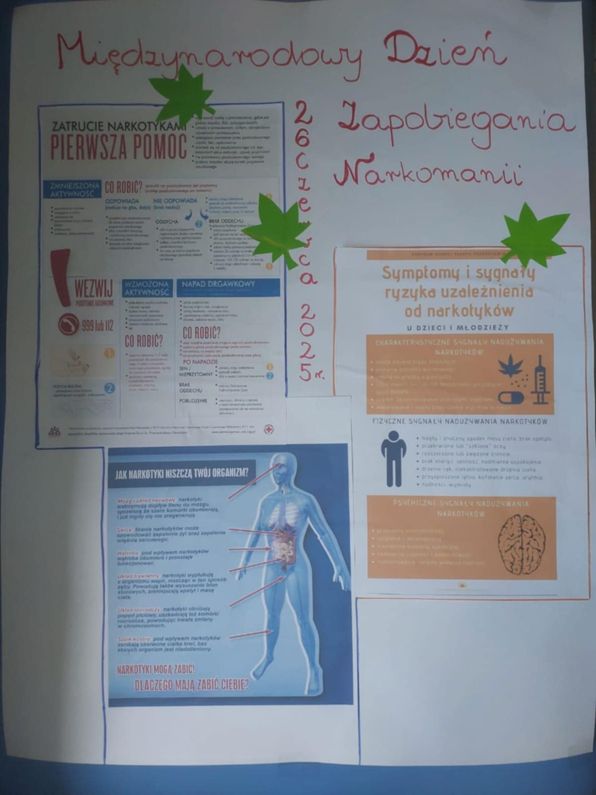Gazetka/tablica korkowa wisząca w holu oddziału ZPOP Opowiada o szkodliwości narkotyków.