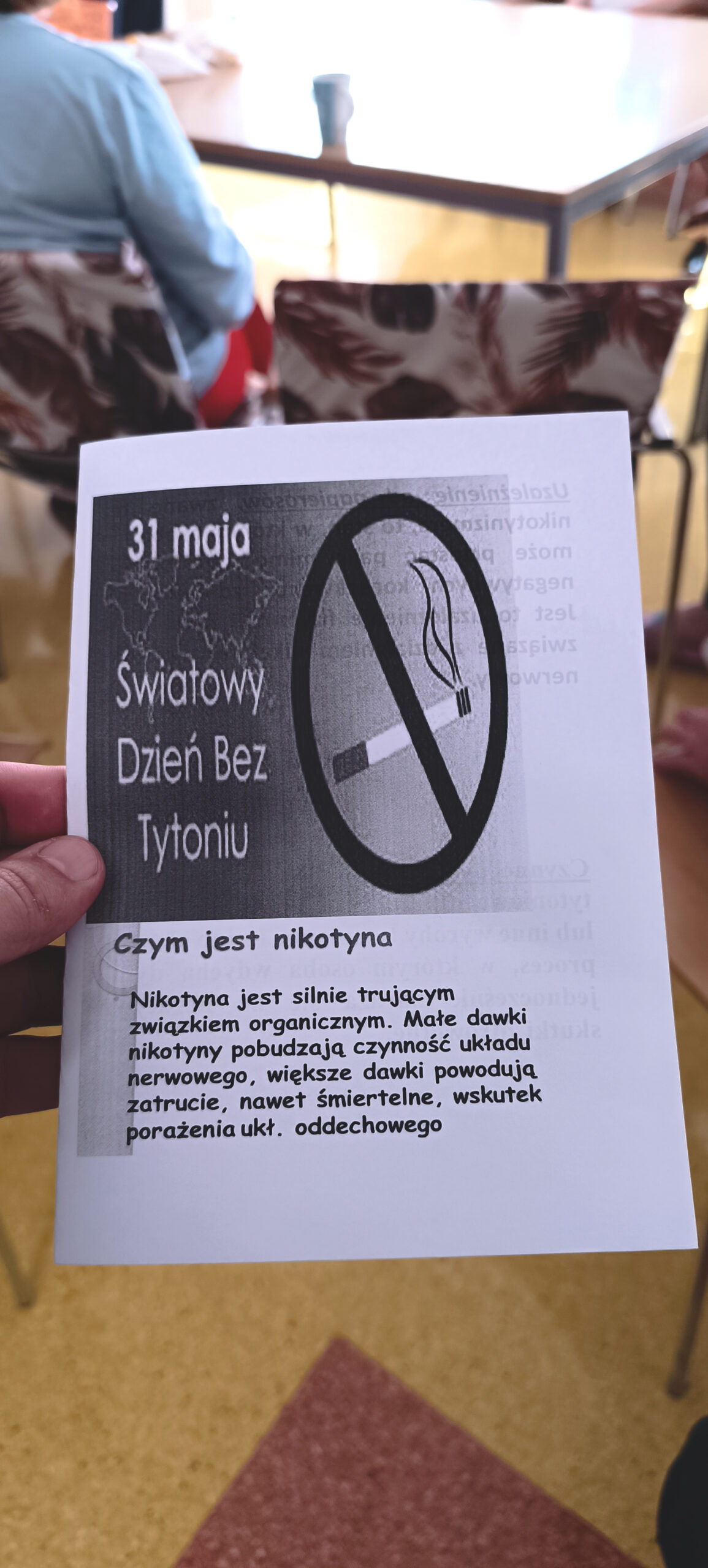 Ulotka mówiąca o szkodliwości palenia tytoniu