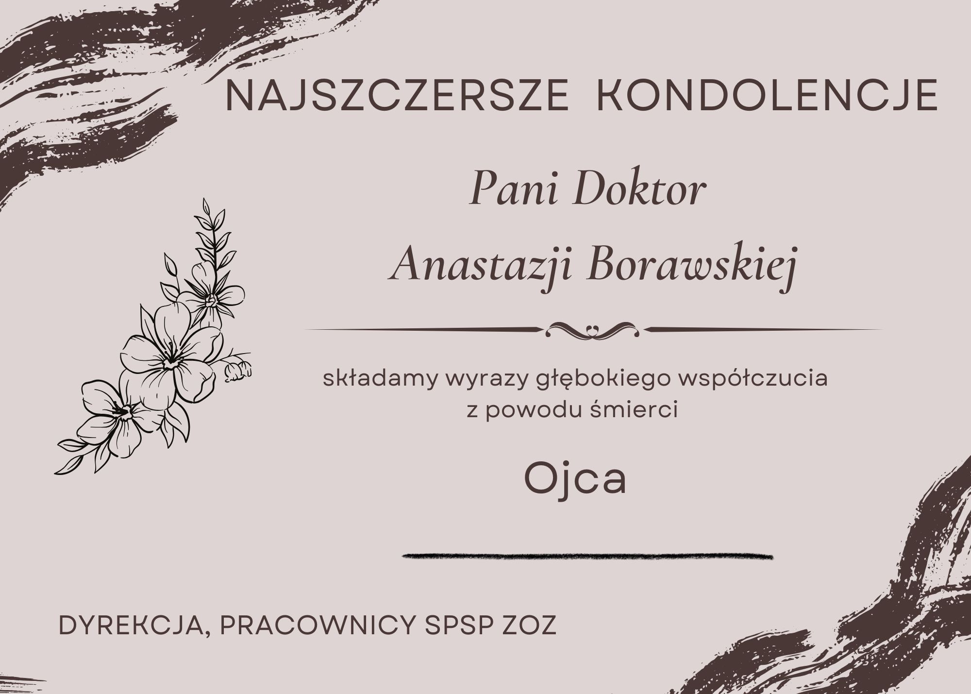 Wyrazy głębokiego współczucia - kondolencje z powodu śmierci. Czarno biała tabliczka informacyjna 