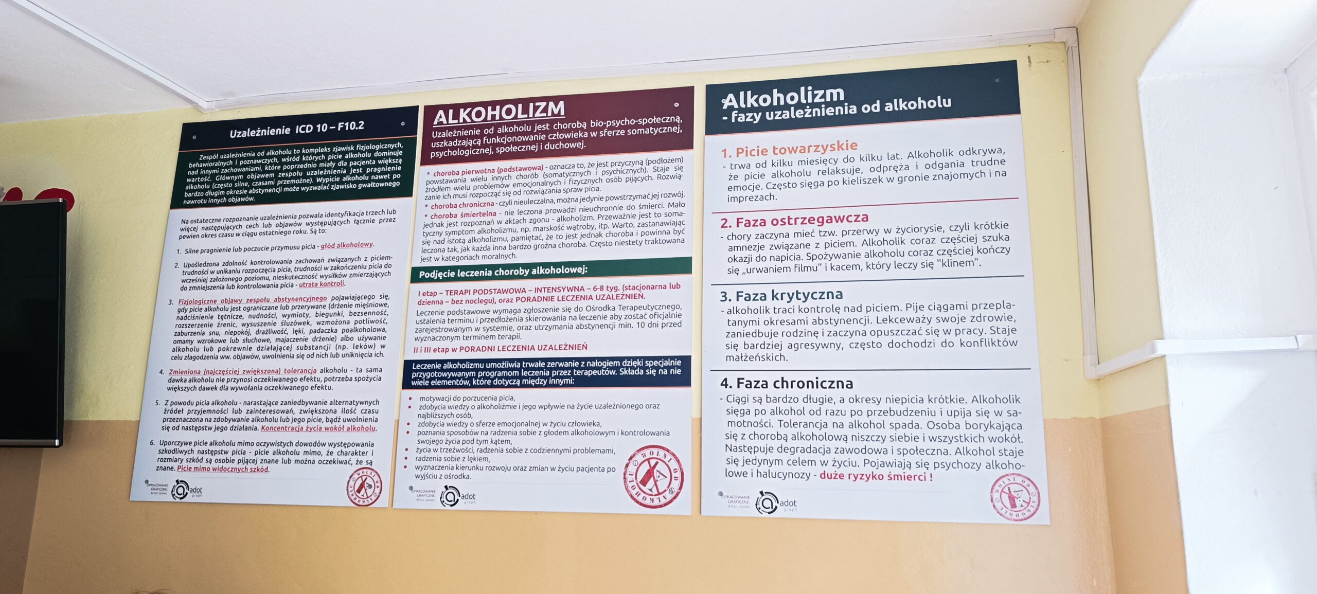 Widok tablicy informacyjnej w szpitalu w oddziale detoksykacyjnym