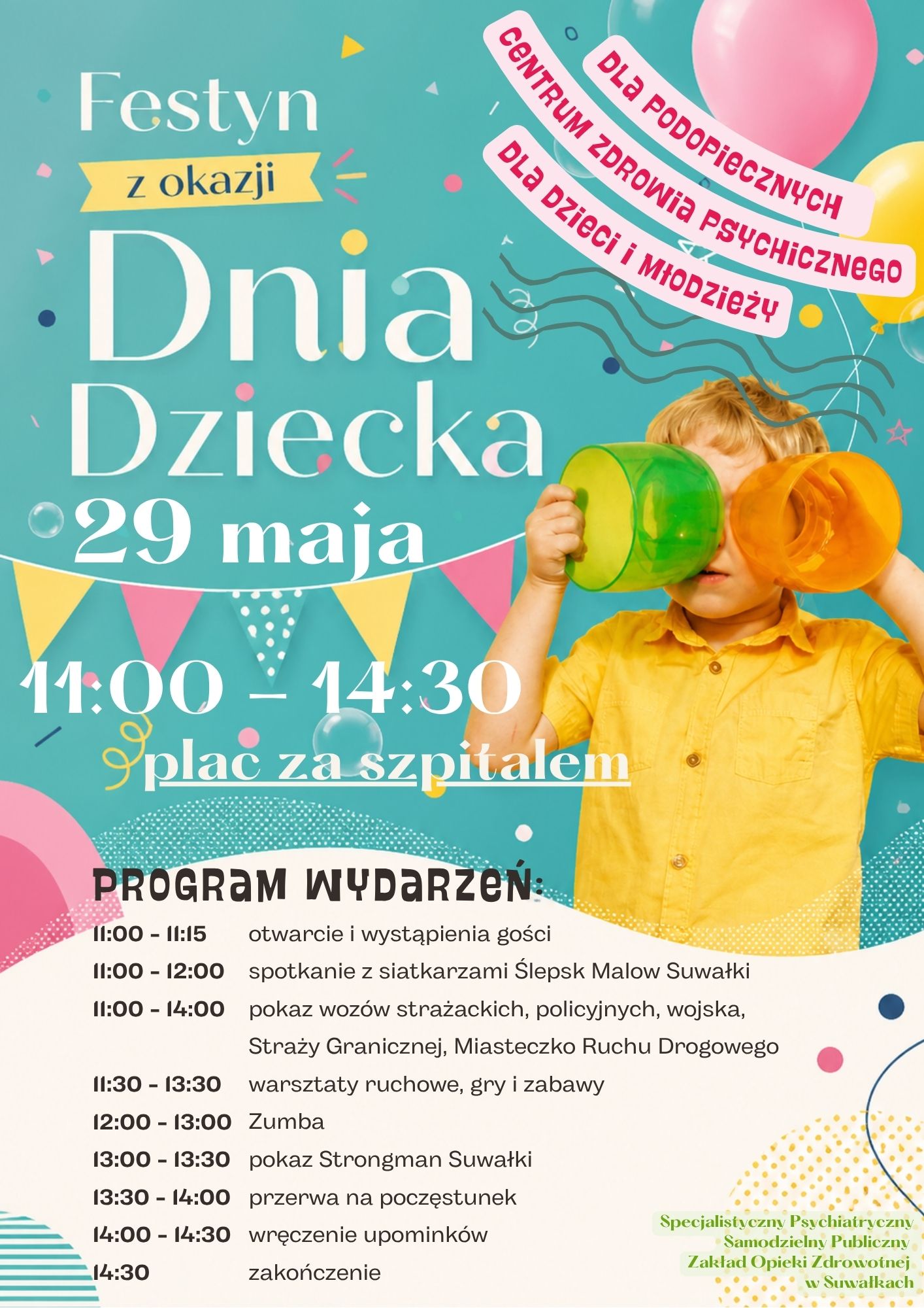 Plakat przedstawiający program z okazji Dnia Dziecka w Szpitalu. 